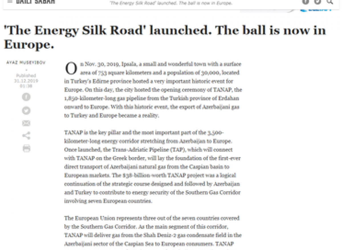 İİTKM-in analitikinin məqaləsi nüfuzlu “Daily Sabah” qəzetində dərc olunub