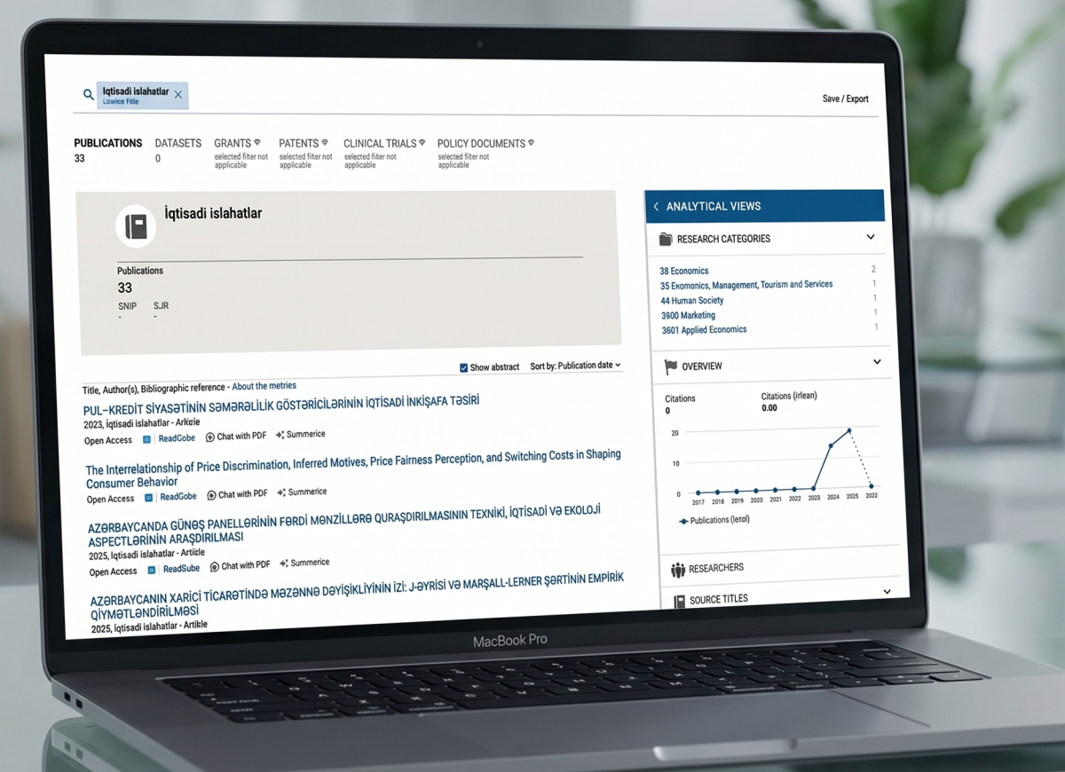 “İqtisadi islahatlar” jurnalı “Dimensions” və “Scilit” platformalarında indeksləşdirildi