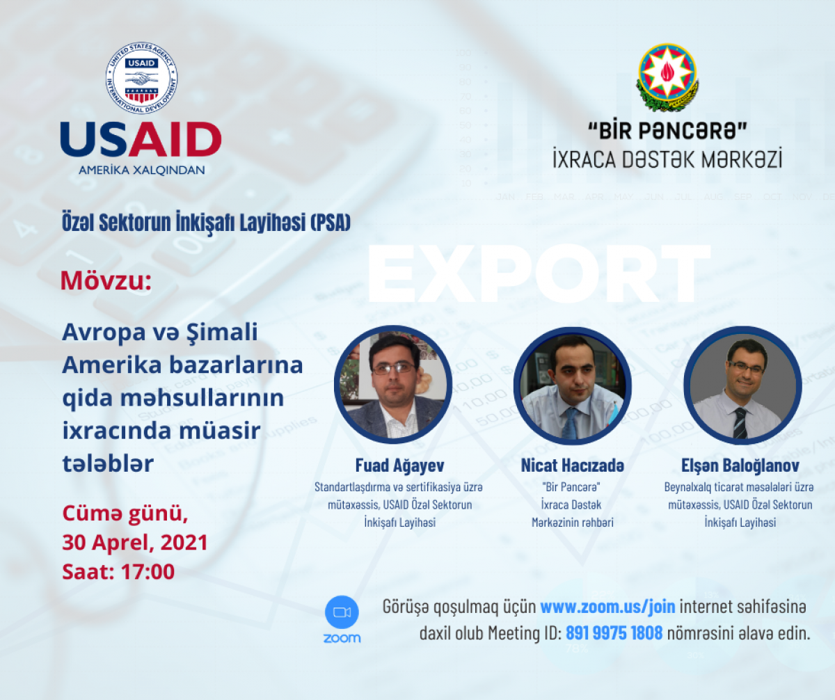 Avropa və Şimali Amerika bazarlarına qida məhsullarının ixracında müasir tələblər mövzusunda təlim keçiriləcək