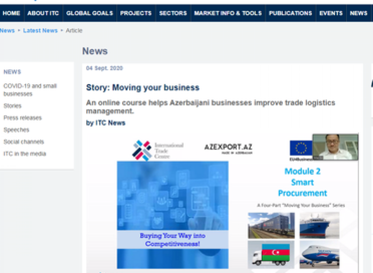 The International Trade Centre has published an article on a project implemented jointly with the Azexport portal