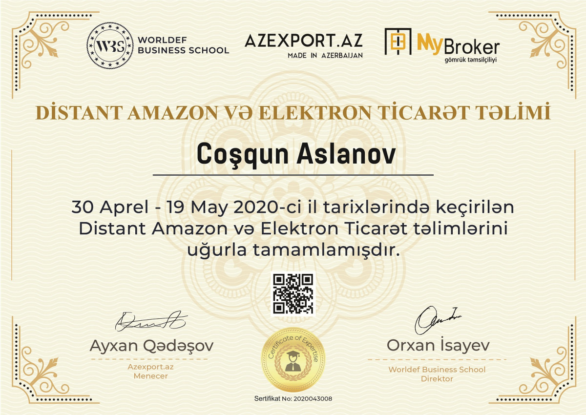 Certificates of the “Remote Amazon and E-Commerce Training” Were Issued with QR Codes
