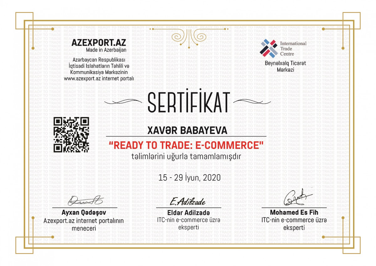 Azexport.az and ITC Present Online Certificates to Participants of the “Ready to Trade: E-Commerce” Project
