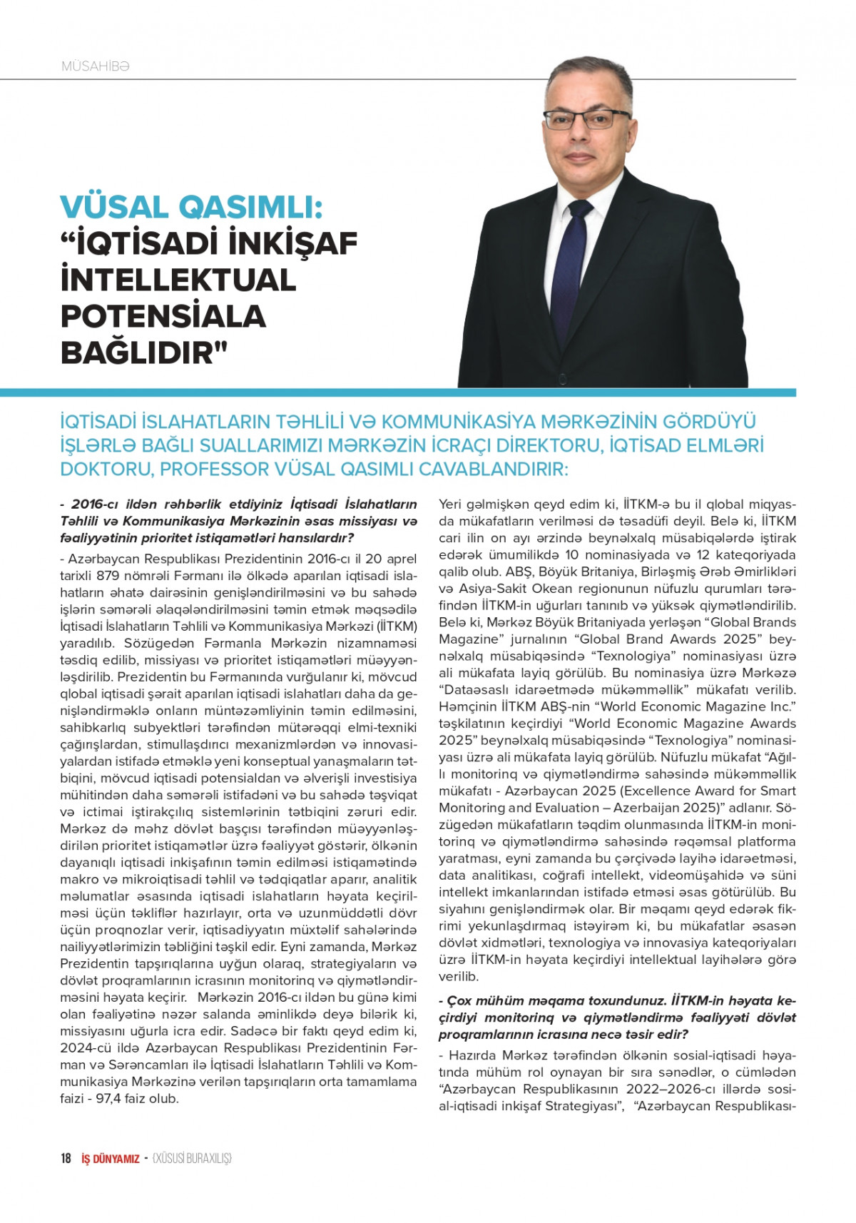 Vusal Gasimli gave an interview to "İş Dünyamız" journal