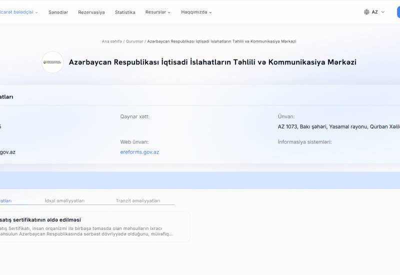 "Certificate of Free Sale" Issued by "Azexport" Portal Fully Integrated into "Digital…