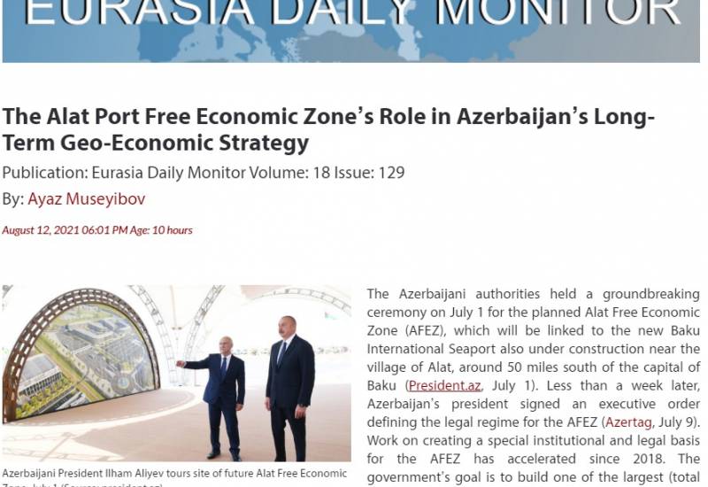 Jamestown Foundation Wrote about Geo-economic Development Strategies of Azerbaijan on the Example of…