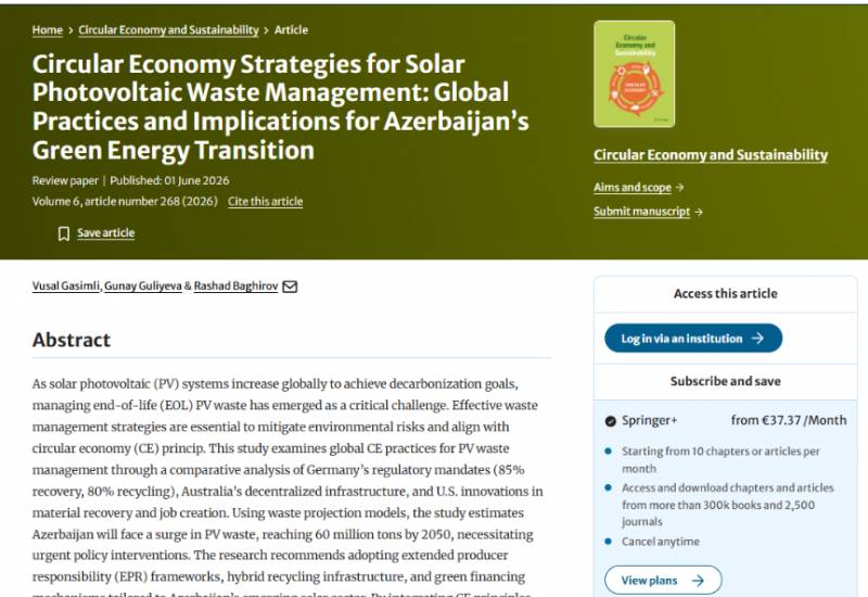 An article co-authored by Vusal Gasimli has been published by "Springer Nature"